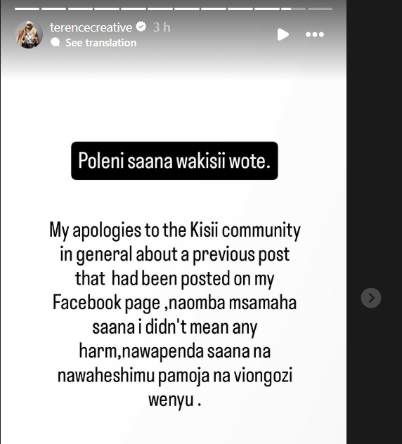 Terence’s written apology to the Kisii community 