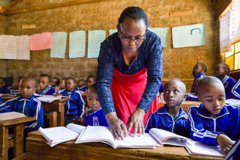A teacher in class with her first-grade students at the Nyamachaki Primary School, Nyeri County