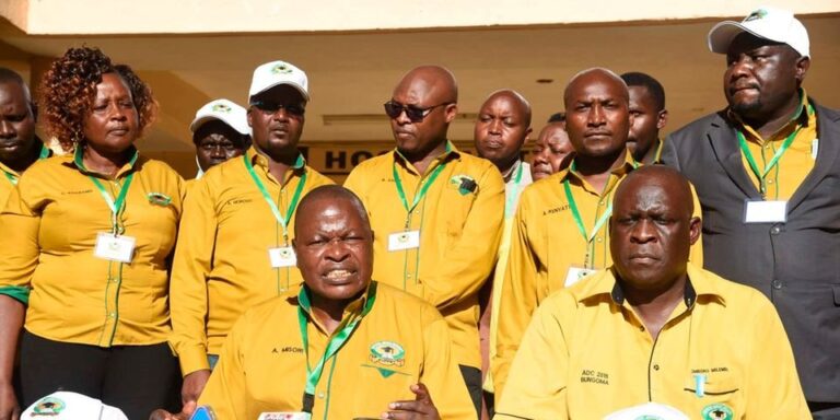 KUPPET Leaders Akello Misori and Omboko Milemba flanked with other Union Officials